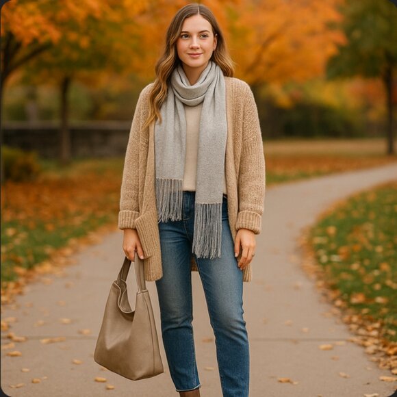 ✨ Kimberly C. Silver Metallic Fringe Scarf/Shawl - Picture 3 of 14